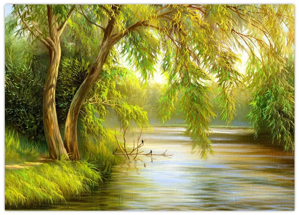 Tablou - Salcie lângă lac, pictură în ulei (70x50 cm)