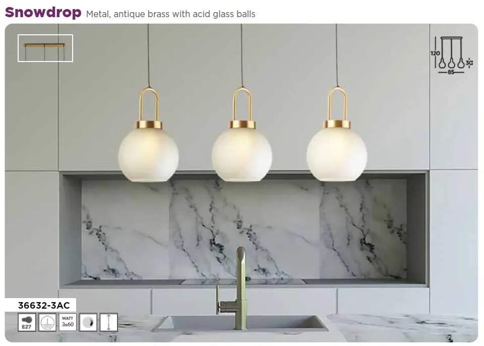 Lustra cu 3 pendule design modern Snowdrop