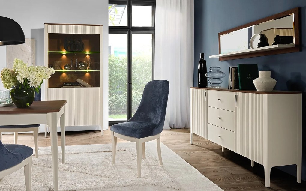 Vitrină lemn masiv nuc Napoli Crem/, 102 × 40 × 202 cm