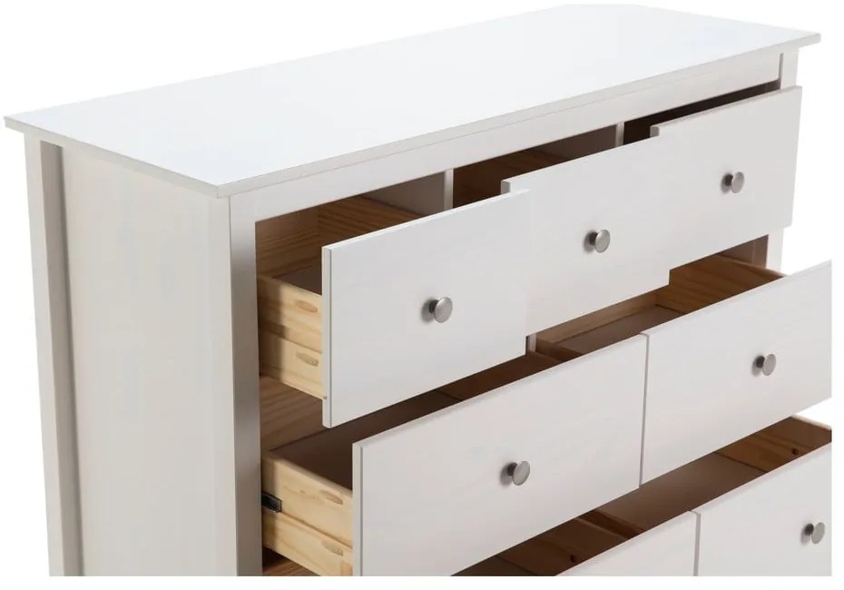 Comodă albă joasă din lemn de pin 110x80 cm Berna – Marckeric