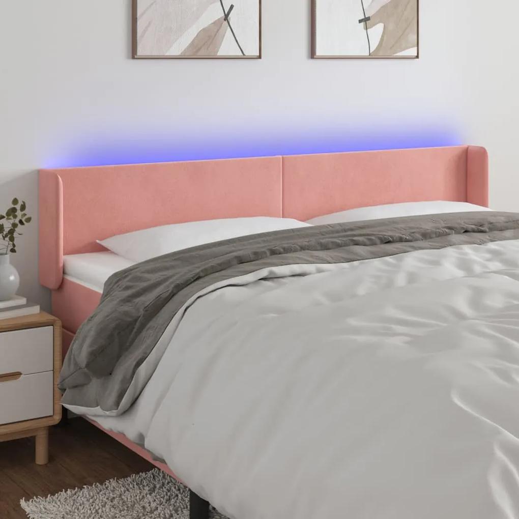 3123027 vidaXL Tăblie de pat cu LED, roz, 203x16x78/88 cm, catifea