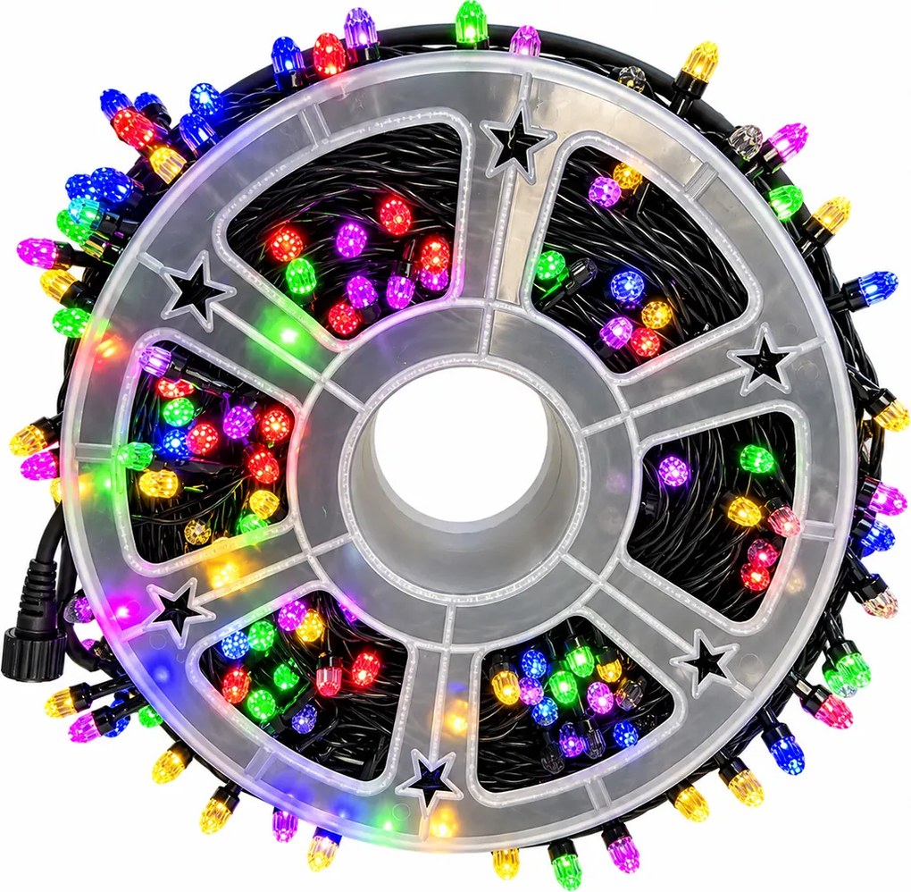 Instalație de Crăciun, rolă bec diamant mare, fir gros, cu flash, de exterior, multicolor, 100 metri