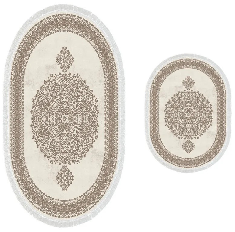 Set 2 Covorase de Baie 410602-O, Poliester, Crem / Bej