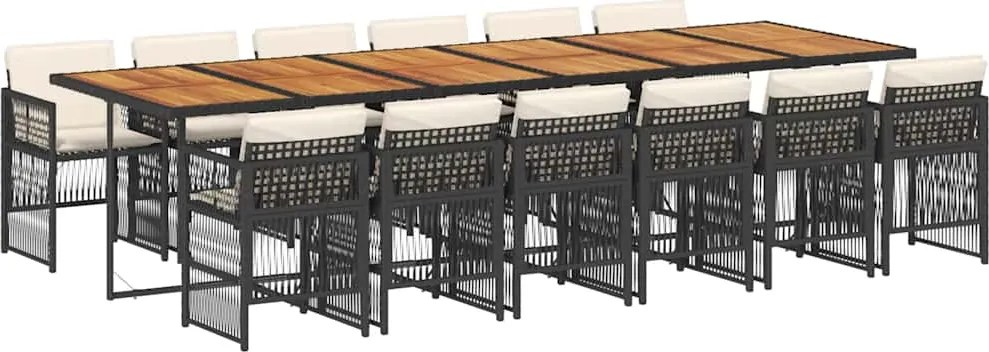 vidaXL Set mobilier de grădină cu perne, 13 piese, negru, poliratan