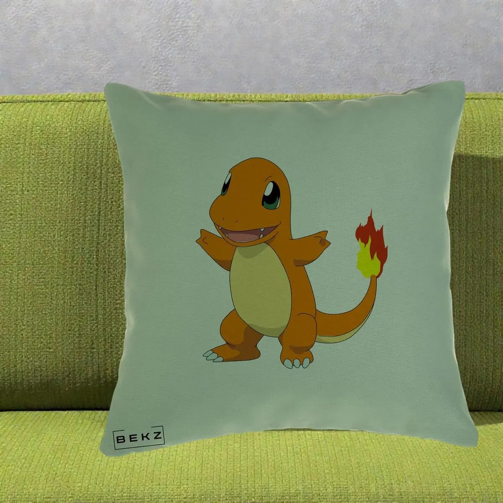 Perna Personalizata Charmander Pokemon, 40x40 cm, Verde, Husa Detasabila, Perna Inclusa, BEKZ®