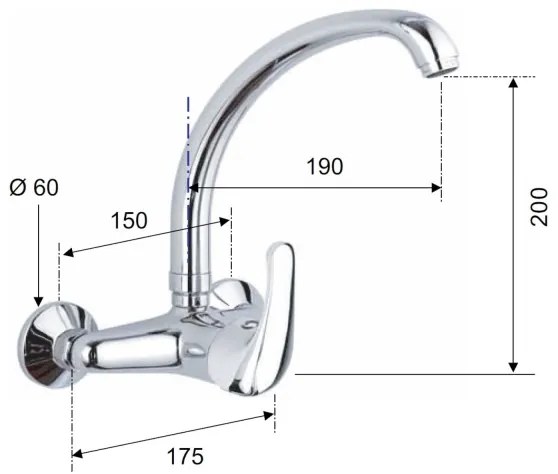 Aqualine - Baterie pentru chiuvetă KASIOPEA, 20 cm, crom lucios