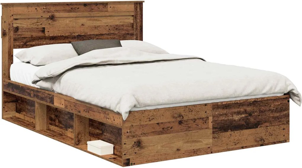 vidaXL Cadru de pat Lemn vechi 140 x 190 cm Lemn de pin masiv