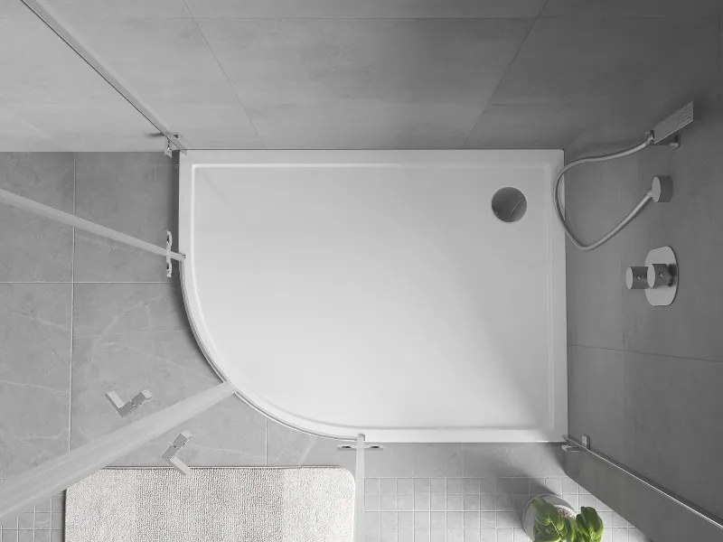 Mexen Flow cadă de duș asimetrică semicirculară slim dreapta 100 x 80 cm, alb lucios - 46Q108010R
