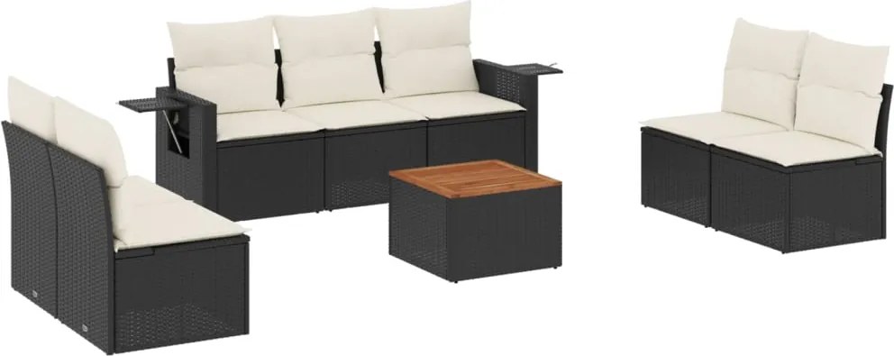 vidaXL Set mobilier de grădină cu perne, 8 piese, negru, poliratan