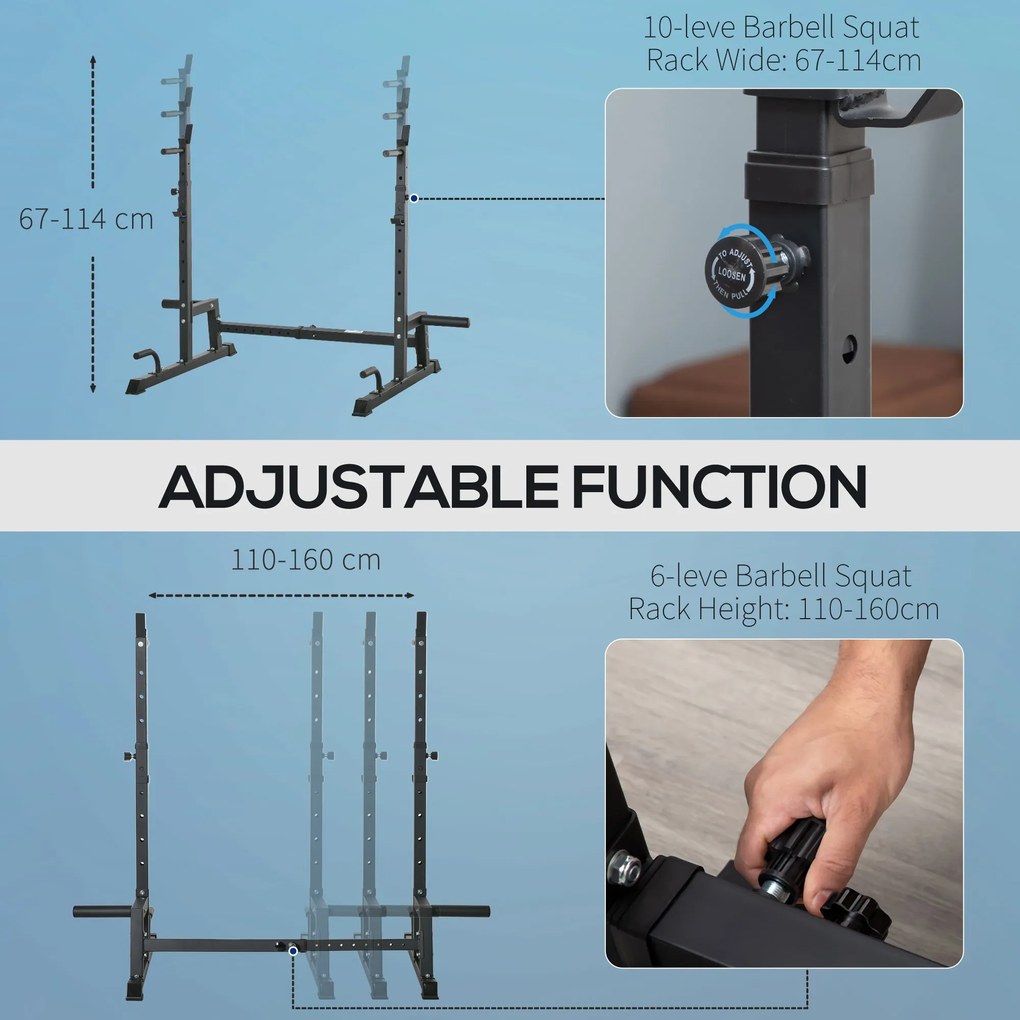 HOMCOM Suport pentru Greutati Multifunctional din Otel, Echipament fitness cu Inaltime si Latime Reglabile, Casa si Sala, Negru | Aosom Romania