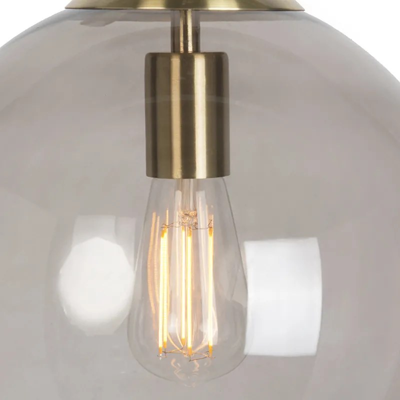 Lampă modernă suspendată din alamă cu sticlă fumurie 30 cm - Ball