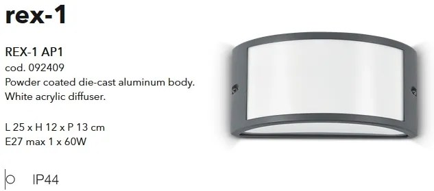 Aplica perete exterior design modern IP44 REX-1 AP1 ANTRACITE 092409