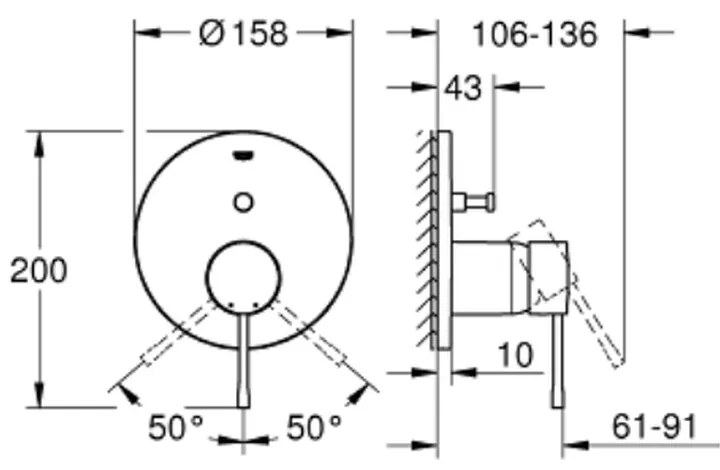 Baterie cada sau dus Grohe Essence incastrata pentru corp ingropat, crom Crom lucios