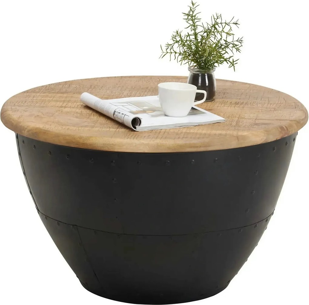 Masuta cafea DANIELS, maro/negru, lemn/metal, 72x72x43 cm
