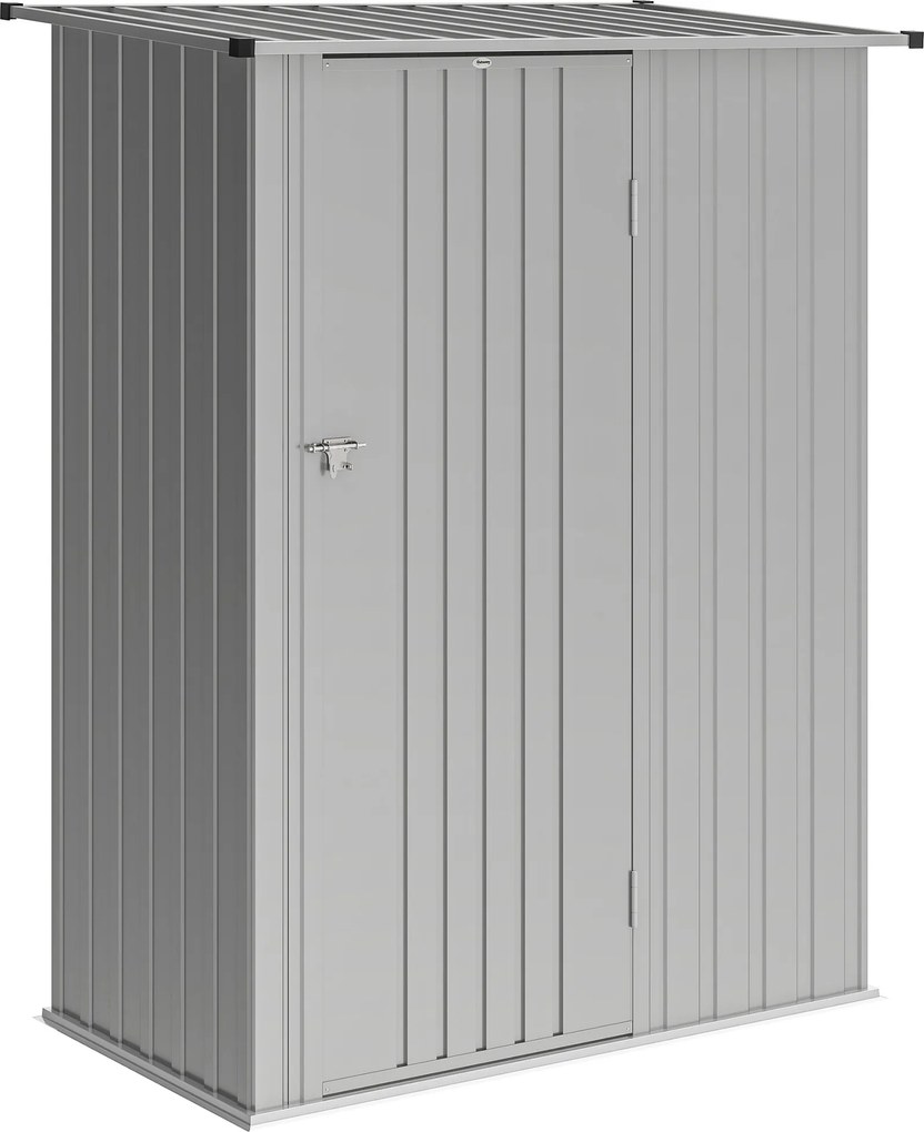 Outsunny Șopron de Grădină 1,07m² din Oțel Galvanizat, Depozit pentru Unelte cu Ușă Blocabilă și Acoperiș Înclinat, 142x86x189 cm, Argintiu | Aosom Romania
