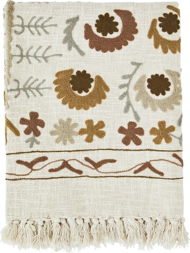 Pătură din bumbac brodată manual cu motive suzani, 130×180 cm, „Suzani"