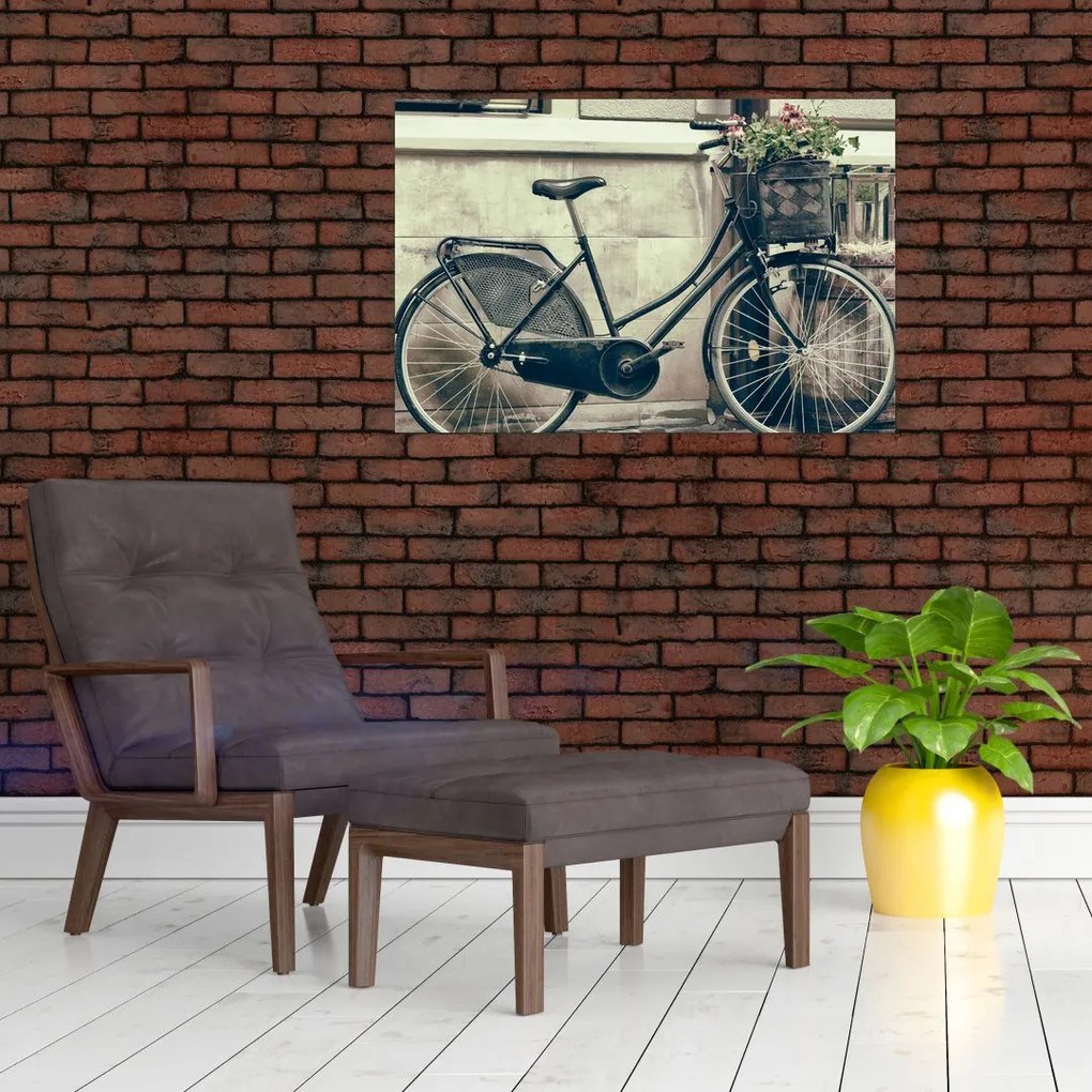 Tablou - Bicicleta de epocă cu flori (90x60 cm)