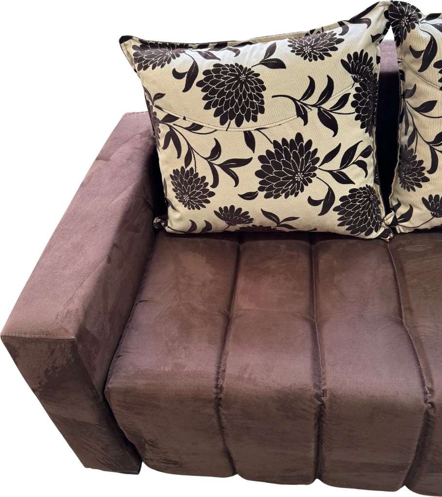 Canapea ZARA extensibila, 3 locuri, cu lada de depozitare, stofa suede maro si bej , 220x95x80 Maro + Bej, Stofa Suede