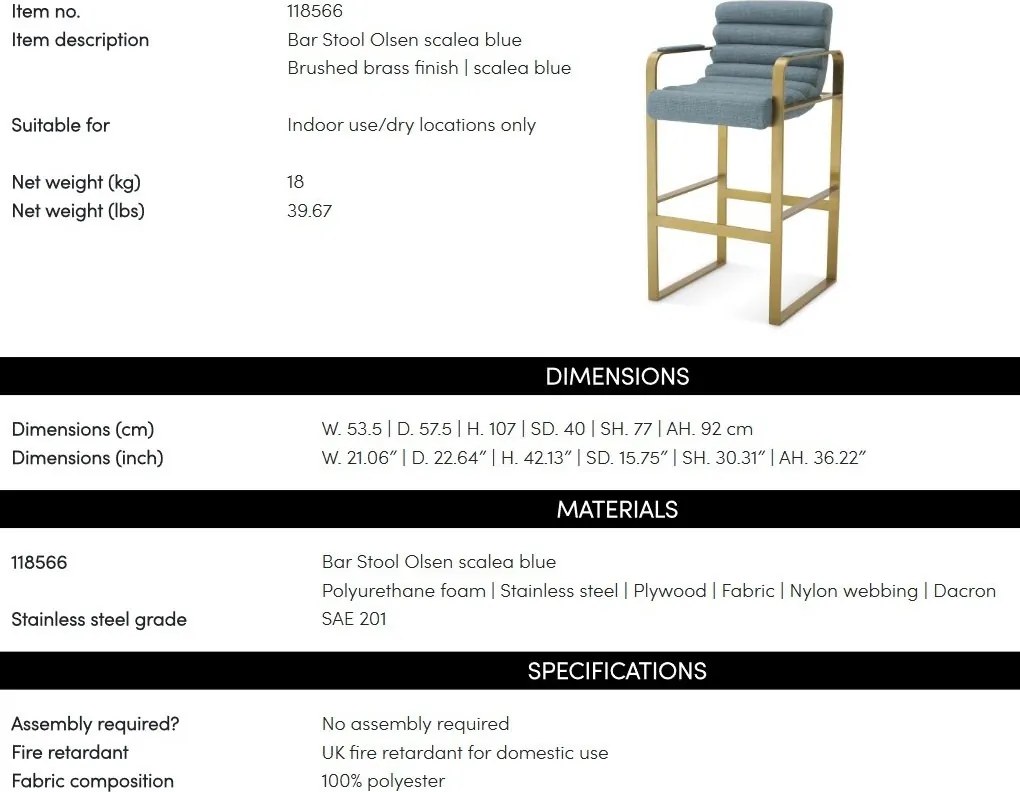 Scaun de bar elegant design LUX Olsen, scalea blue