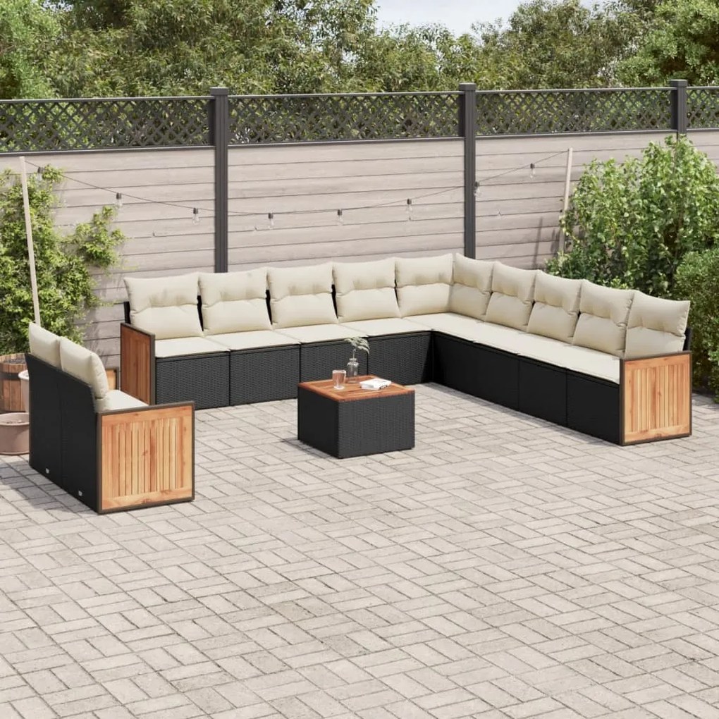 vidaXL Set canapele de grădină, 12 piese, cu perne, negru, poliratan