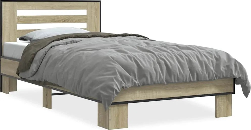 vidaXL Cadru de pat, stejar sonoma, 75x190 cm, lemn prelucrat și metal