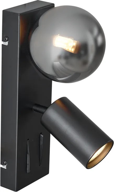 Lampă de perete modernă neagră cu 2 lumini, înclinabilă, cu port USB-C - Lesly