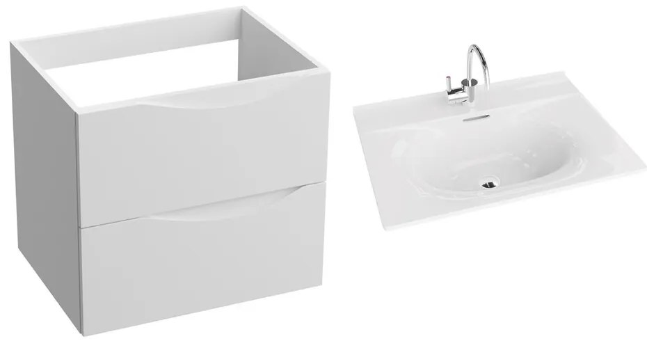 Set dulap baza suspendat Rune Asger 2 sertare 60 cm alb lucios MDF si lavoar alb