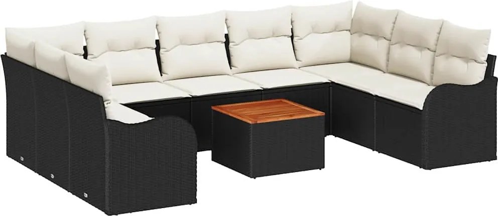 vidaXL Set de canapele pentru grădină cu pernă 10 pcs Negru poliratan