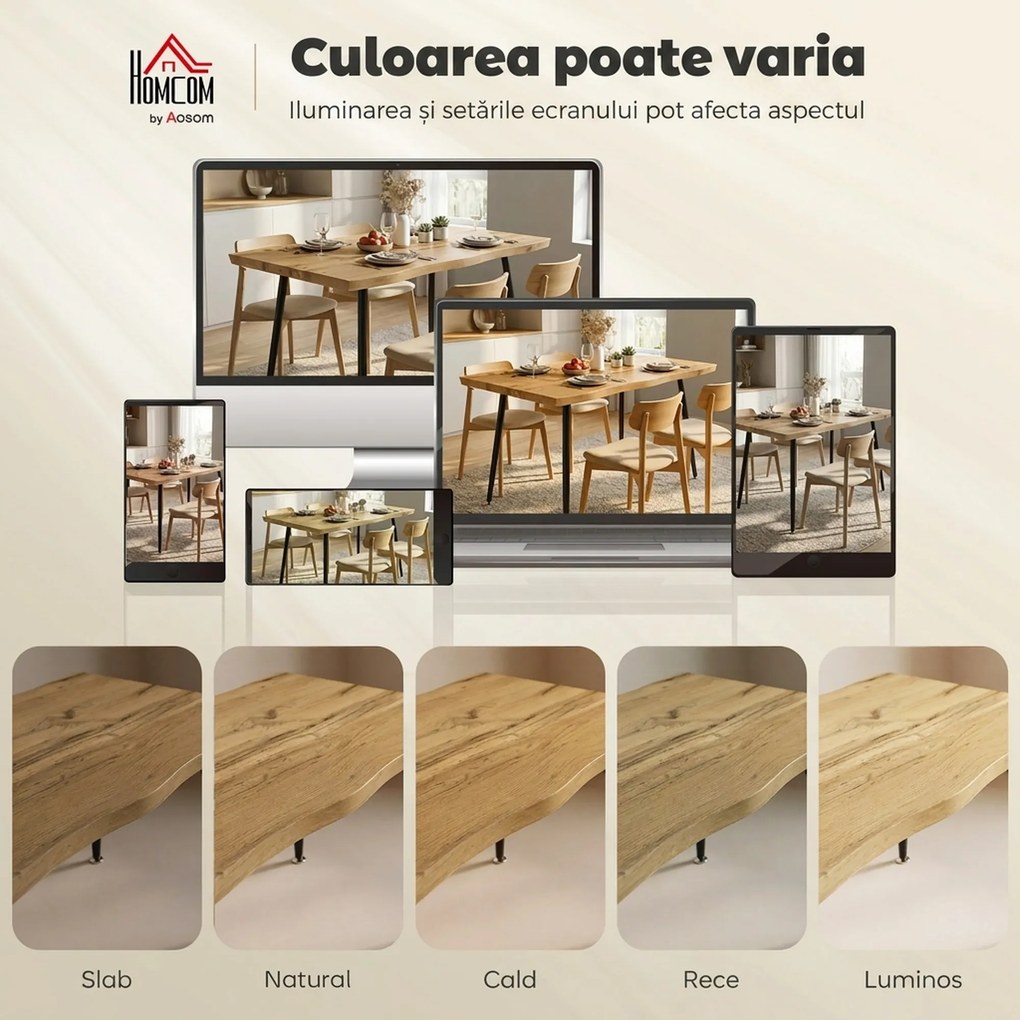 HOMCOM Masă de dining dreptunghiulară pentru 4 persoane, 110x70 cm, stejar/negru | Aosom Romania