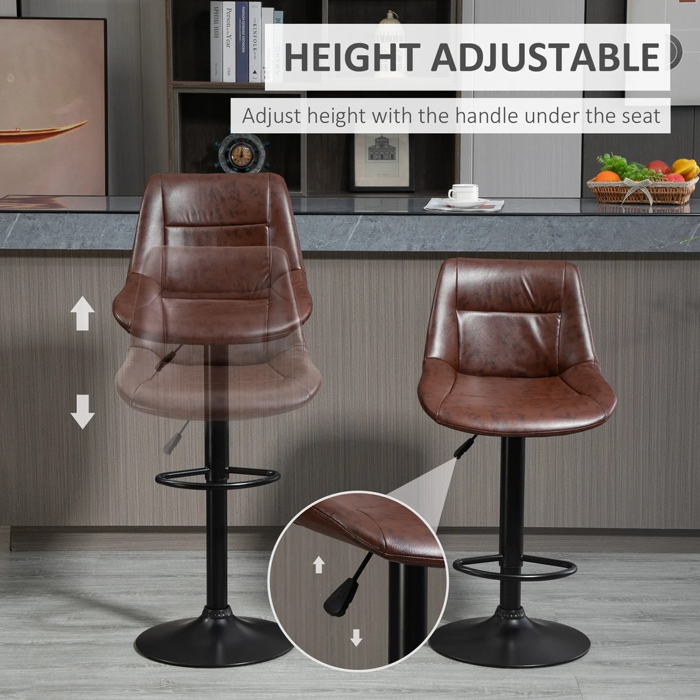 HOMCOM Set 2 Scaune de Bar, Scaune înalte, reglabile în înălțime, incl. Suport pentru Picioare, 46.5cm x 50cm x 108cm, Negru + Maro | Aosom Romania