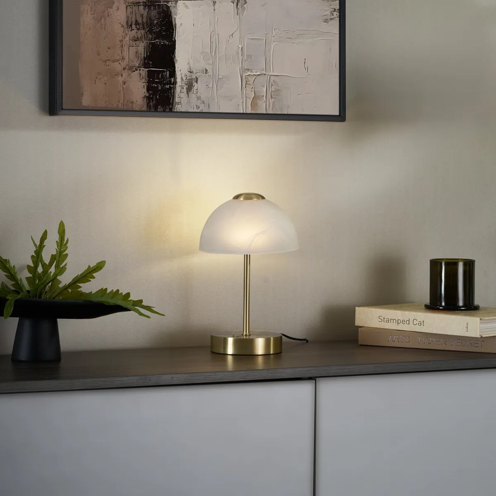 Lampă de masă de design aurie cu sticlă opal, inclusiv LED reglabil - Joya