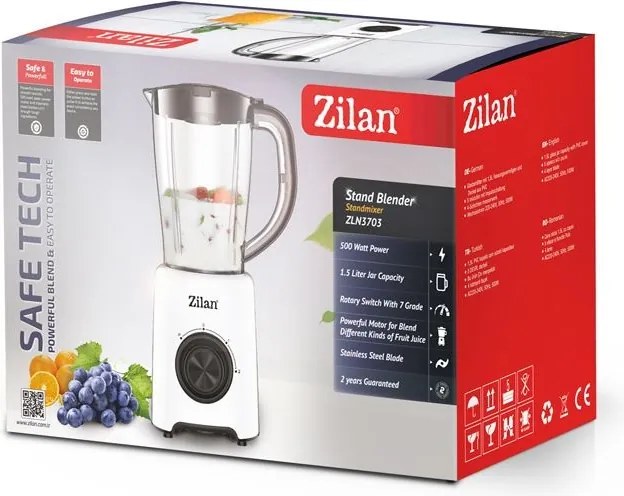 Blender Zilan ZLN3703, 500W, 1.5L, functie puls- Vas de plastic
