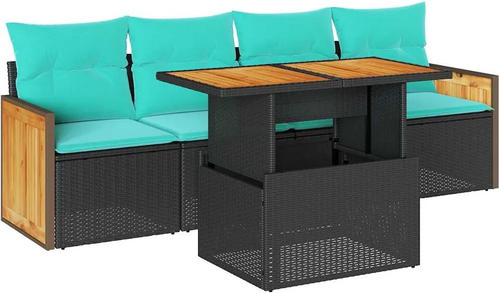 vidaXL Set mobilier de grădină cu perne, 5 piese,poliratan/lemn acacia