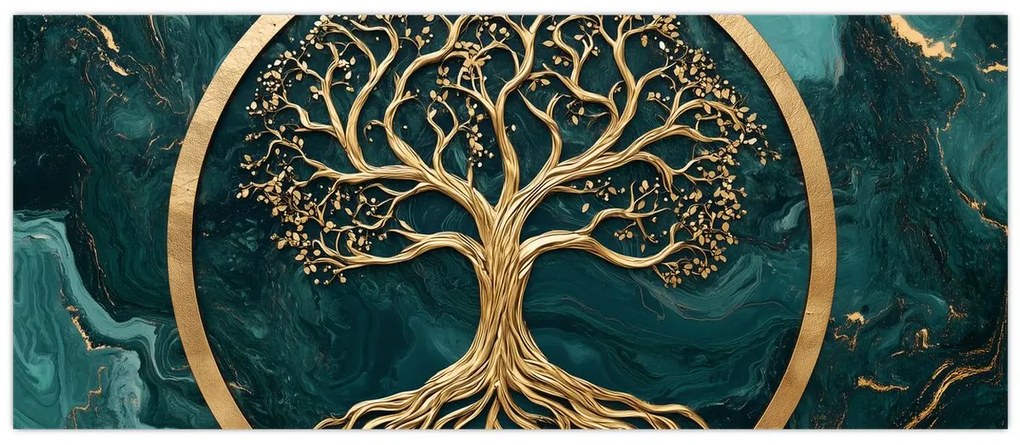 Tablou – Arborele vieții auriu în marmură (120x50 cm)