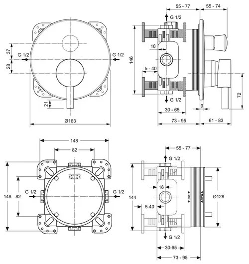 Sistem de dus incastrat Ideal Standard Ceraline negru mat