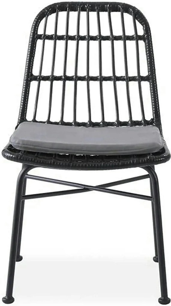 Scaun de gradina K401, gri/negru, rattan sintetic/otel, 47x45x85x43 cm