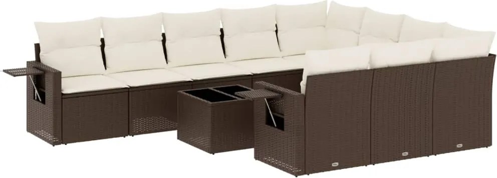 vidaXL Set canapele de grădină cu perne, 11 piese, maro, poliratan