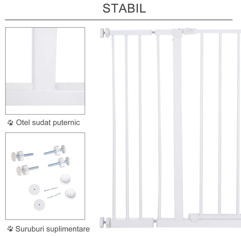 PawHut Ușă de Siguranță Extensibilă pentru Câini cu Montaj prin Presiune, 76x76 cm, Alb | Aosom Romania