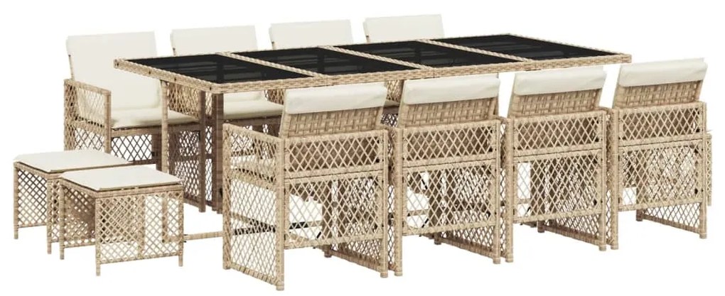 3210802 vidaXL Set mobilier de grădină cu perne, 13 piese, bej, poliratan