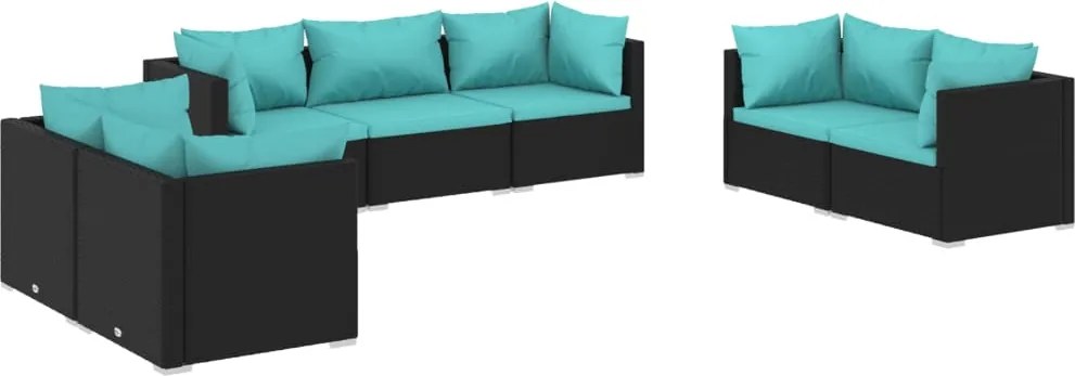 vidaXL Set mobilier de grădină cu perne, 7 piese, negru, poliratan