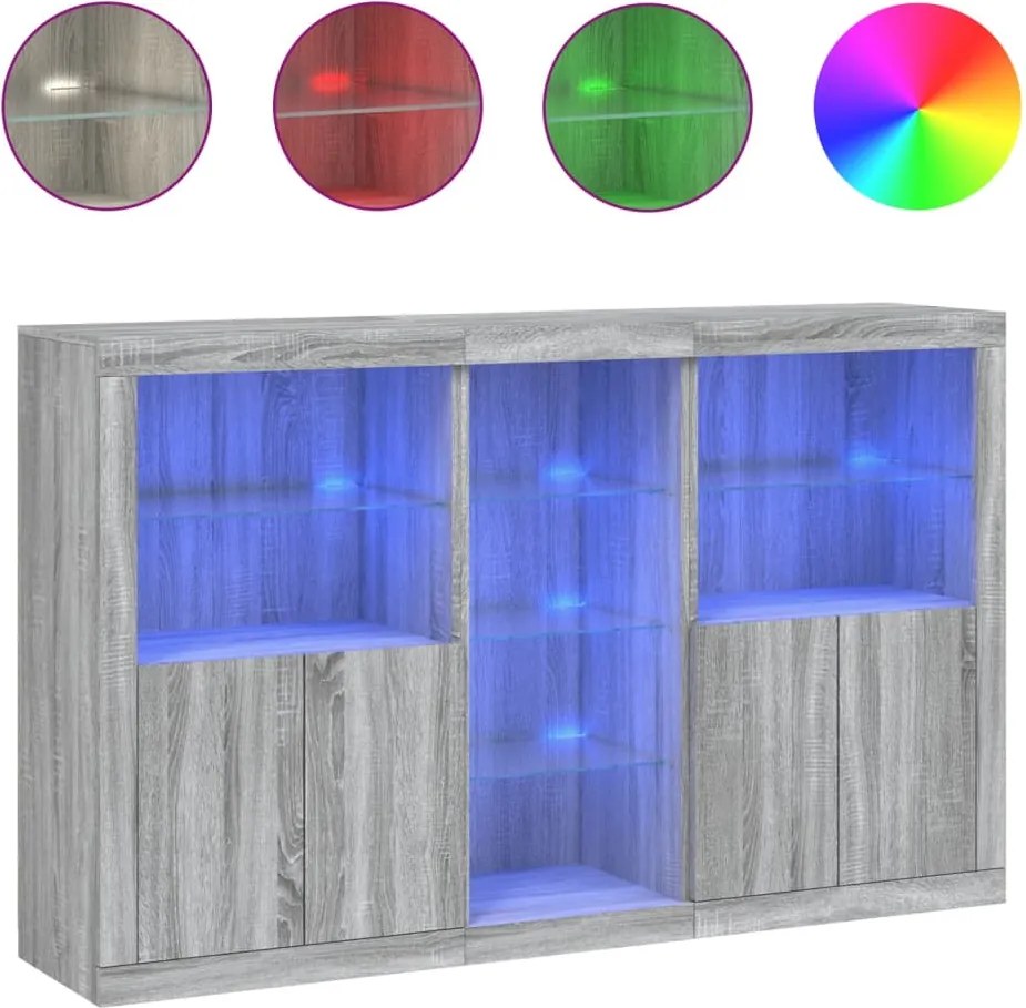 vidaXL Servantă cu lumini LED, gri sonoma, 162x37x100 cm