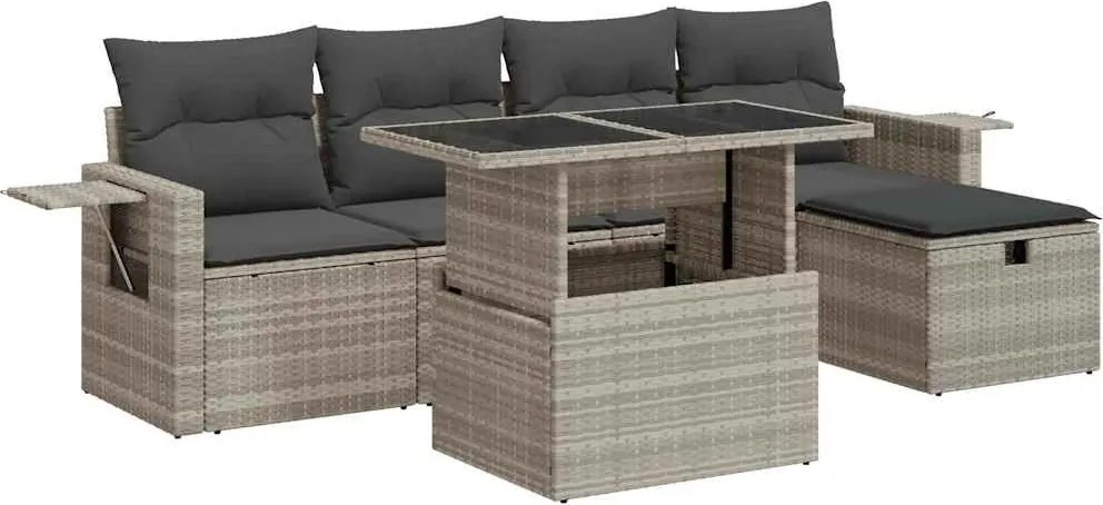 vidaXL Set canapele de grădină cu perne, 6 piese gri deschis poliratan