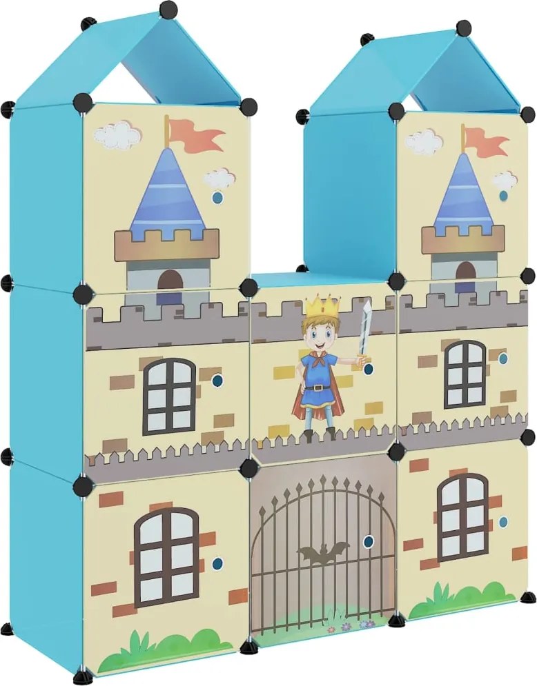 vidaXL Dulap de depozitare cub pentru copii, 8 cuburi, albastru, PP