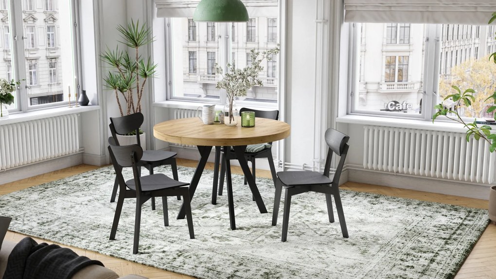 Mazzoni EXPANSO Stejar Craft Auriu/picioare negre - MASĂ MARE ROTUNDĂ Ø110 EXTENSIBILĂ PÂNĂ LA 310 cm CU PICIOARE Y LOFT/INDUSTRIALĂ