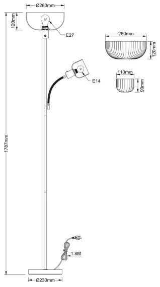 Lampă de podea HINTON Globo 59947S 1xE27/40W/230V + 1xE14/25W