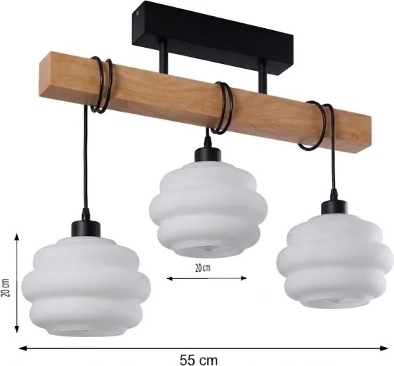 Brilagi - Lustră aplicată WOOD GLASS 3xE27/60W/230V pin/negru/alb