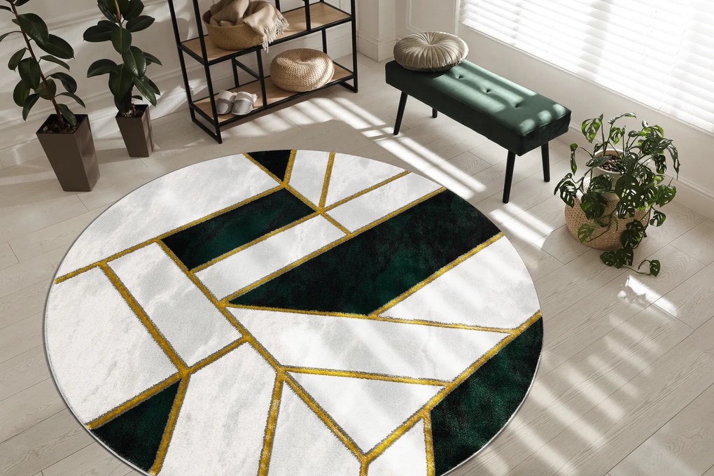 Exclusiv EMERALD covor 1015 cerc - glamour, stilat, marmură, geometric sticla verde / aur