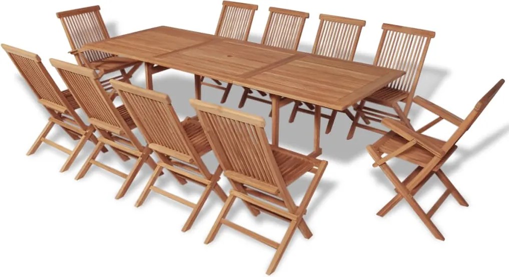 vidaXL Set mobilier exterior cu scaune pliabile, 11 piese, lemn de tec