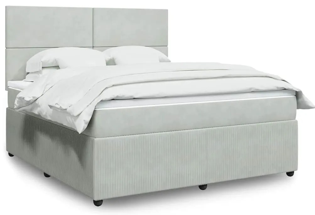 vidaXL Pat box spring cu saltea, gri deschis, 180x200 cm, catifea
