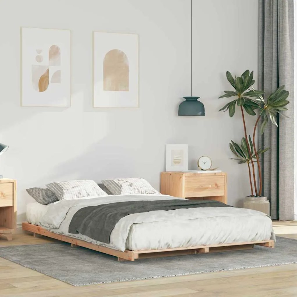vidaXL Cadru de pat de podea Maro 140 x 190 cm Lemn masiv de pin